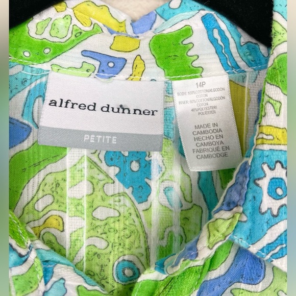 VTG Alfred Dunner Women's 14P Semi Sheer Colorful Fish Print Blouse Roll Tab - Picture 4 of 11
